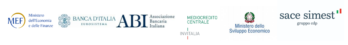 Logo MEF, Banca d'Italia, Associazione Bancaria Italiana, Mediocredito Centrale, MISE, Sace