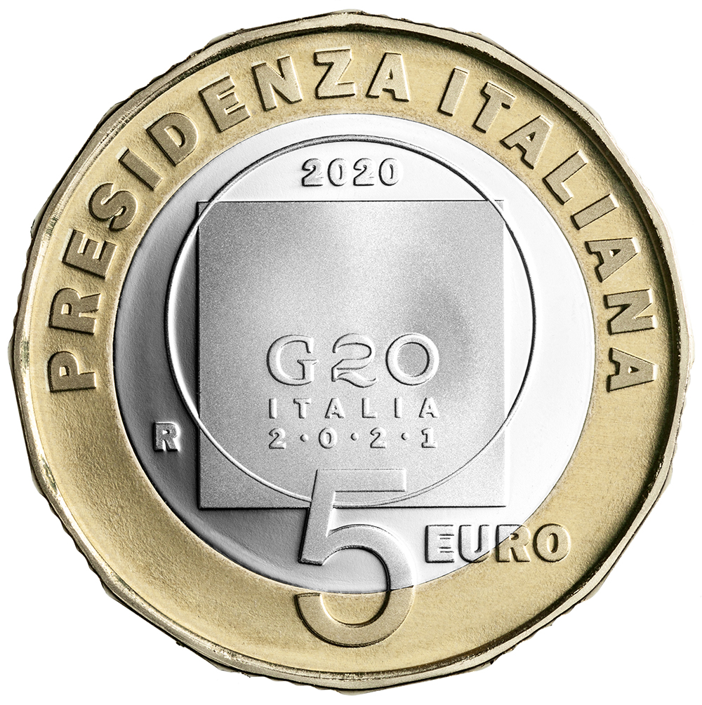 Moneta dedicata alla Presidenza italiana del G20 2021 dal valore di 5 euro